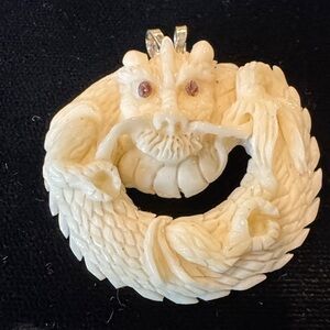 Intricate Cream Dragon Pendant AS-IS